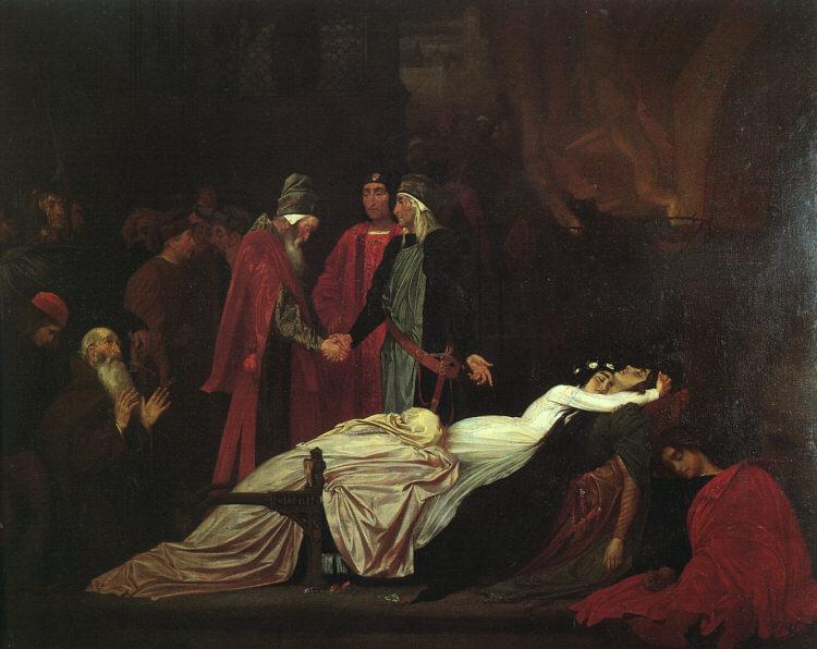 Lord Frederic Leighton The Reconciliation of the Montagues and Capulets over the Dead Bodies of Romeo and Juliet oil painting picture
